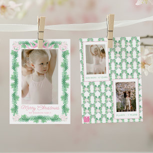 Cartes Pour Fêtes Annuelles Aquarelle rose et vert Noël Garland Photo
