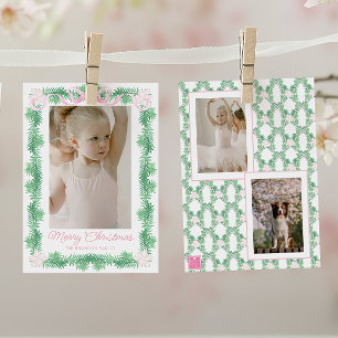 Cartes Pour Fêtes Annuelles Aquarelle rose et vert Noël Garland Photo