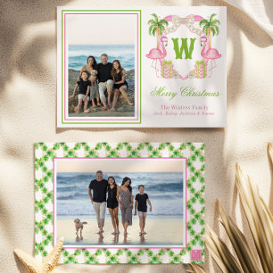 Cartes Pour Fêtes Annuelles Aquarelle rose Flamant rose Monogramme Crest Photo