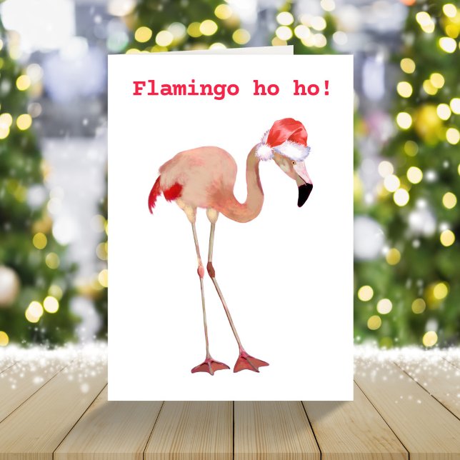 Cartes Pour Fêtes Annuelles Aquarelle rose flamingo drôle Noël (Créateur téléchargé)