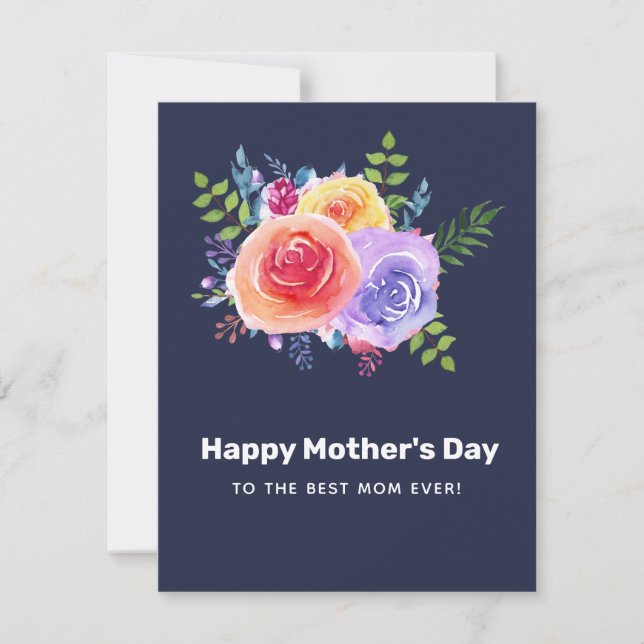 Cartes Pour Fêtes Annuelles Aquarelle Rose Floral Bouquet Fête des Mères (Devant)