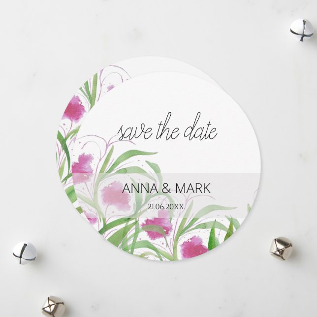 Cartes Pour Fêtes Annuelles Aquarelle rose Floral peinte à la main (Devant/Arrière en situation)