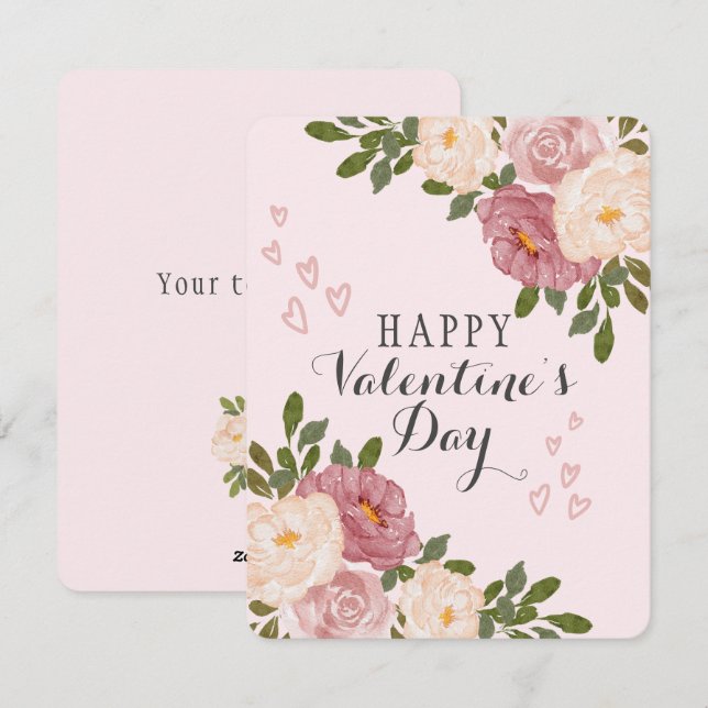 Cartes Pour Fêtes Annuelles Aquarelle rose Floral Saint-Valentin (Devant / Derrière)