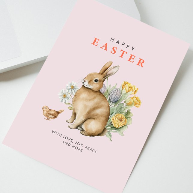 Cartes Pour Fêtes Annuelles Aquarelle rose Lapin de Pâques (Créateur téléchargé)