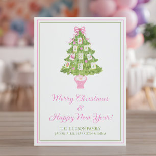 Cartes Pour Fêtes Annuelles Aquarelle rose Mahjong Arbre de Noël