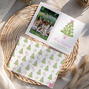 Cartes Pour Fêtes Annuelles Aquarelle rose Mahjong Arbre de Noël Photo