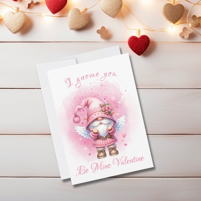 Cartes Pour Fêtes Annuelles Aquarelle rose mignonne Gnome Saint-Valentin (Créateur téléchargé)