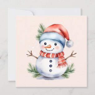 Cartes Pour Fêtes Annuelles Aquarelle rose mignonne Noël Snowman