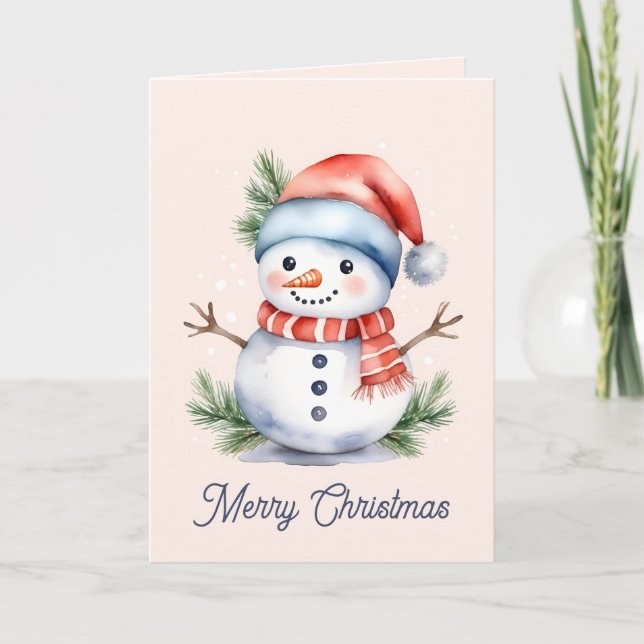 Cartes Pour Fêtes Annuelles Aquarelle rose mignonne Noël Snowman (Devant)
