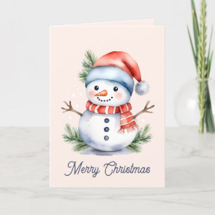 Cartes Pour Fêtes Annuelles Aquarelle rose mignonne Noël Snowman