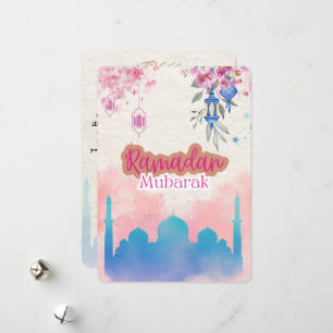 Cartes Pour Fêtes Annuelles Aquarelle rose mignonne Ramadan Moubarak personnal