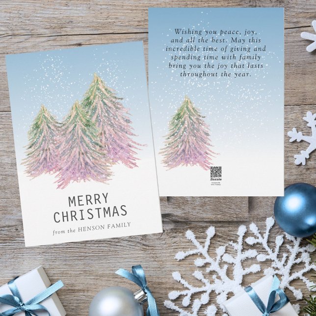 Cartes Pour Fêtes Annuelles Aquarelle rose vert Arbre de Noël Artiste (Créateur téléchargé)