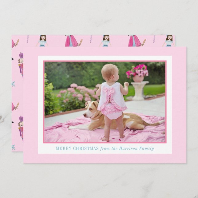 Cartes Pour Fêtes Annuelles Aquarelle rose Whimsical Bleu-Noisette Photo (Devant / Derrière)