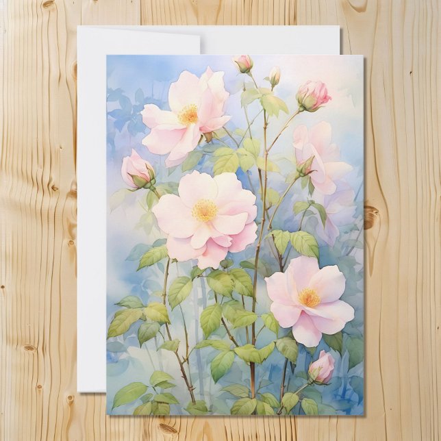 Cartes Pour Fêtes Annuelles Aquarelle Roses roses et sauvages posés contre un  (Créateur téléchargé)