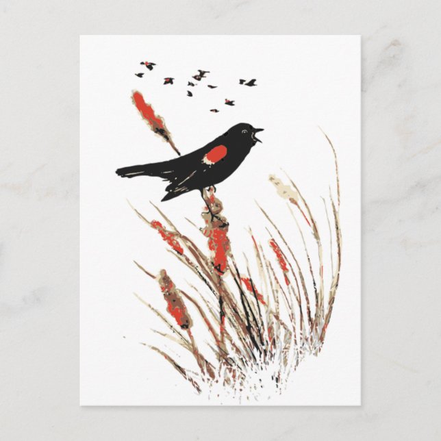 Cartes Pour Fêtes Annuelles Aquarelle Rouge aile Oiseau noir Oiseau Oiseau ani (Devant)