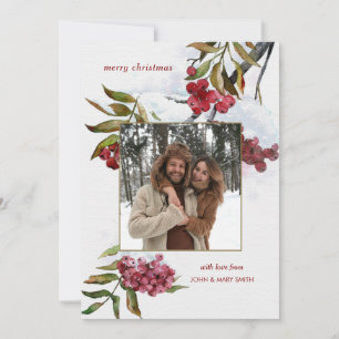 Cartes Pour Fêtes Annuelles Aquarelle rouge Baies d'hiver en photo neige