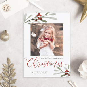 Cartes Pour Fêtes Annuelles Aquarelle Rouge Berry Végétal Photo de Noël