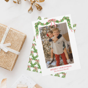 Cartes Pour Fêtes Annuelles Aquarelle Rouge Bow Garland Noël