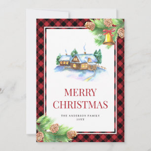Cartes Pour Fêtes Annuelles Aquarelle Rouge Buffalo Platiné Noël