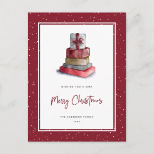 Cartes Pour Fêtes Annuelles Aquarelle rouge Cadeaux de Noël Neige