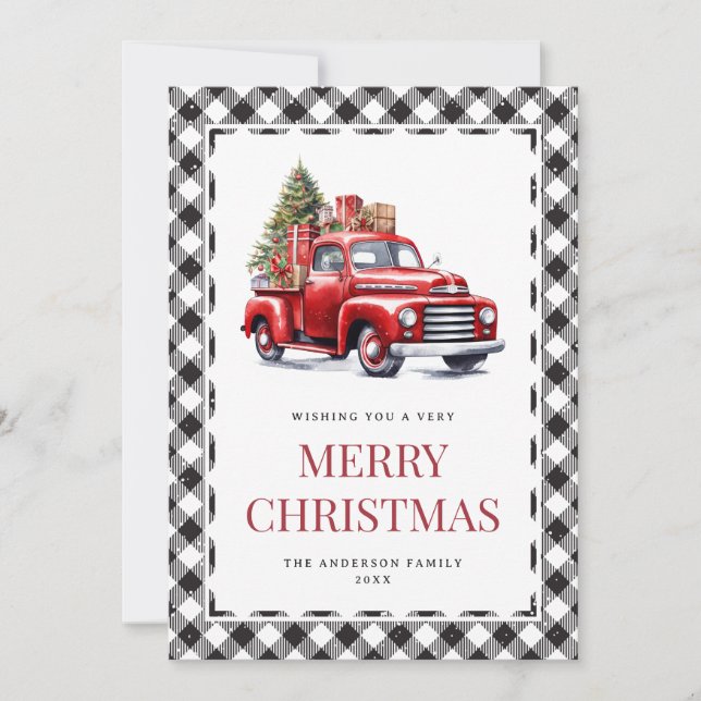 Cartes Pour Fêtes Annuelles Aquarelle Rouge Camion Buffalo Platiné Noël (Devant)