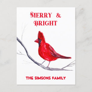 Cartes Pour Fêtes Annuelles Aquarelle Rouge Cardinal Oiseau Joyeux Noël