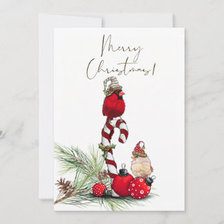 Cartes Pour Fêtes Annuelles Aquarelle rouge cardinale Oiseau Noël d'hiver
