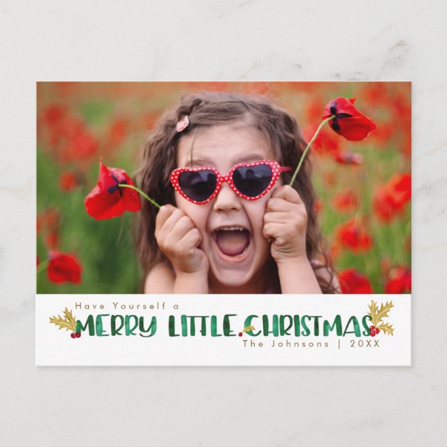 Cartes Pour Fêtes Annuelles Aquarelle rouge et or Joyeux petit Noël (Devant)