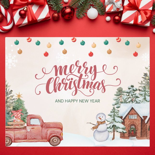 Cartes Pour Fêtes Annuelles Aquarelle Rouge et Vert Joyeux Noël (Créateur téléchargé)