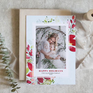 Cartes Pour Fêtes Annuelles Aquarelle rouge Fleurs de Noël Photo