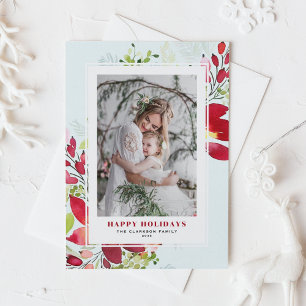 Cartes Pour Fêtes Annuelles Aquarelle rouge Fleurs de Noël Photo