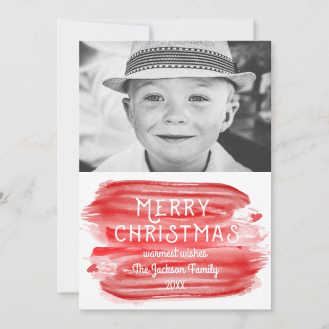 Cartes Pour Fêtes Annuelles Aquarelle rouge moderne Joyeux Noël Photo (Devant)