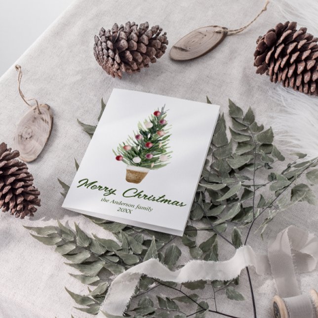 Cartes Pour Fêtes Annuelles Aquarelle Rouge Ornement Arbre Joyeux Noël (Créateur téléchargé)