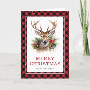 Cartes Pour Fêtes Annuelles Aquarelle rouge Plaid Cerf Joyeux Noël Photo