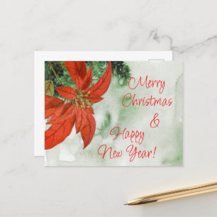 Cartes Pour Fêtes Annuelles Aquarelle Rouge Poinsettia Joyeux Noël