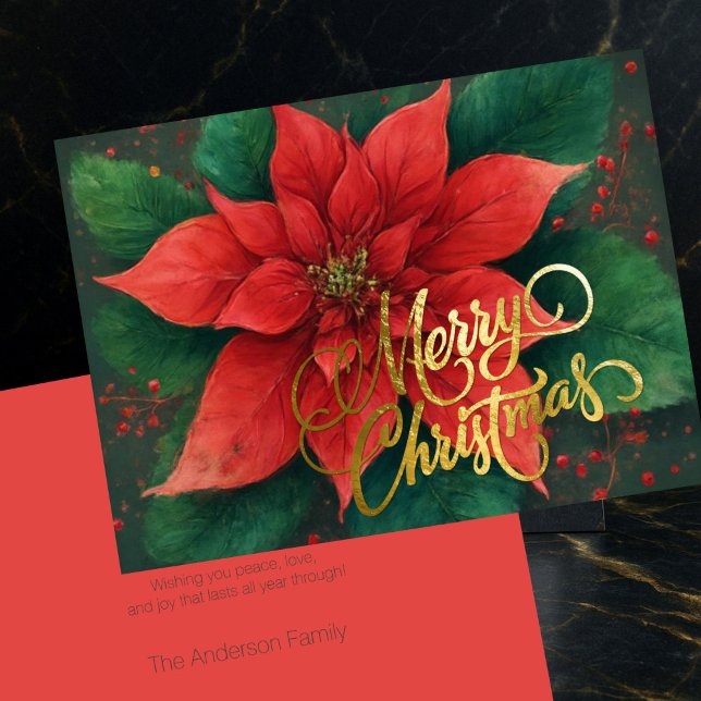 Cartes Pour Fêtes Annuelles Aquarelle Rouge Poinsettie Noël (Créateur téléchargé)