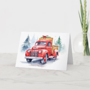 Cartes Pour Fêtes Annuelles Aquarelle Rouge Rétro Chariot de Noël