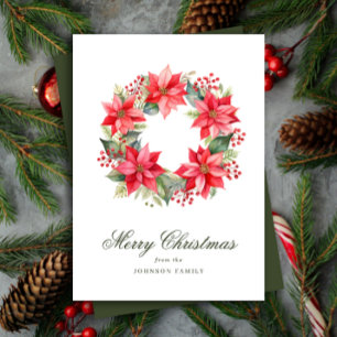 Cartes Pour Fêtes Annuelles Aquarelle rouge style Poinsettia Wreath Noël