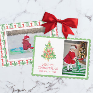 Cartes Pour Fêtes Annuelles Aquarelle Rouge Vert Bois Coquette Photo de Noël