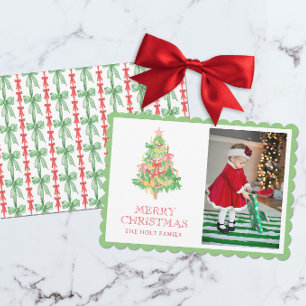 Cartes Pour Fêtes Annuelles Aquarelle Rouge Vert Bois Coquette Photo de Noël