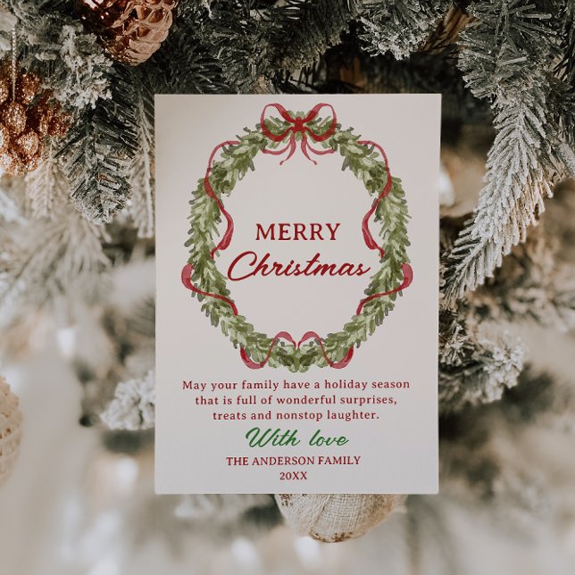Cartes Pour Fêtes Annuelles Aquarelle rouge vert couronne Noël Non-photo (Créateur téléchargé)