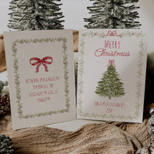 Cartes Pour Fêtes Annuelles Aquarelle rouge vert Noël Bow Tree non-photo