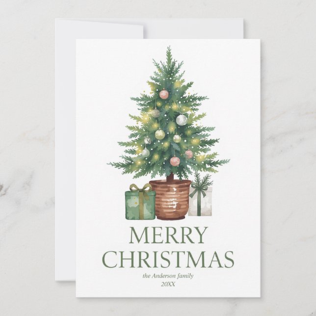 Cartes Pour Fêtes Annuelles Aquarelle rustique Arbre de Noël non photo (Devant)