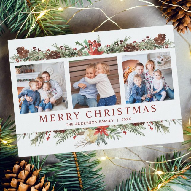 Cartes Pour Fêtes Annuelles Aquarelle rustique Botanique Noël 3 Photo (Créateur téléchargé)