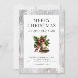 Cartes Pour Fêtes Annuelles Aquarelle rustique Noël Bell Feux de neige en bois