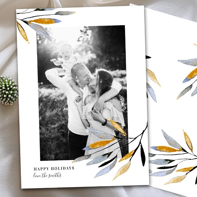 Cartes Pour Fêtes Annuelles Aquarelle Rustique Photo feuilletée de Noël (Créateur téléchargé)