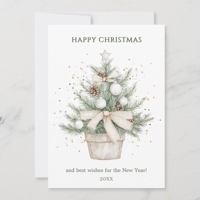 Cartes Pour Fêtes Annuelles Aquarelle Rustique Poted Christmas Tree Business (Devant)