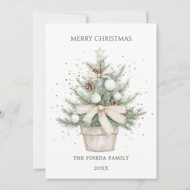 Cartes Pour Fêtes Annuelles Aquarelle Rustique Potté Arbre de Noël Vacances Ca (Devant)