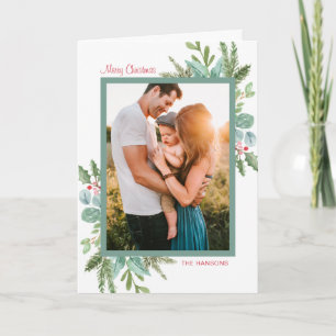 Cartes Pour Fêtes Annuelles Aquarelle rustique Verdure Photo Joyeux Noël