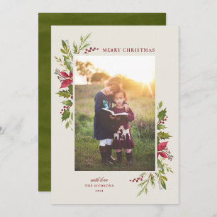 Cartes Pour Fêtes Annuelles Aquarelle rustique vert floral